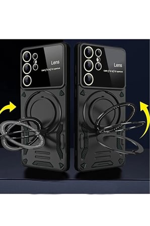 Uray store Samsung Galaxy S24 Ultra Kılıf Joy Lens Standlı Kapak - Kırmızı