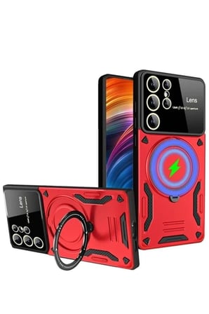 Uray store Samsung Galaxy S24 Ultra Kılıf Joy Lens Standlı Kapak - Kırmızı