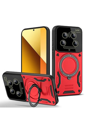 Uray store Xiaomi Mi 14 Ultra Kılıf Joy Lens Standlı Kapak - Kırmızı