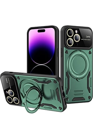 Uray store Apple iPhone 16 Pro Max Kılıf Joy Lens Standlı Kapak - Koyu Yeşil