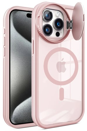 Uray store Apple iPhone 15 Pro Kılıf Teleskop Lens Magsafe Silikon Kapak - Pembe