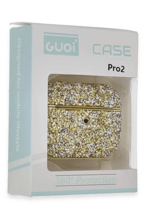 Uray store Apple Airpods Pro 2 (2.nesil) Luz Taşlı Kılıf - Gold