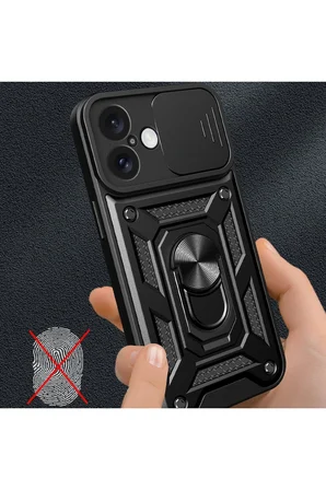 Uray store Apple iPhone 16 Kılıf Pars Lens Yüzüklü Silikon - Kırmızı