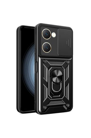 Uray store Vivo Y18 Kılıf Pars Lens Yüzüklü Silikon - Siyah