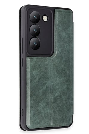 Uray store Vivo V30 Lite 4G Kılıf Flip Cover - Koyu Yeşil