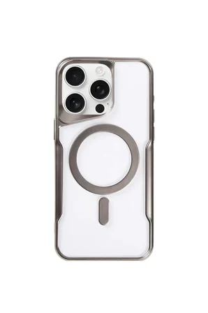 Uray store Apple iPhone 15 Pro Kılıf Boyi Magsafe Silikon Kapak - Titan Gri