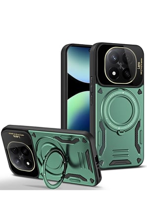 Uray store Xiaomi Redmi Note 14 Pro 5G Kılıf Joy Lens Standlı Kapak - Koyu Yeşil