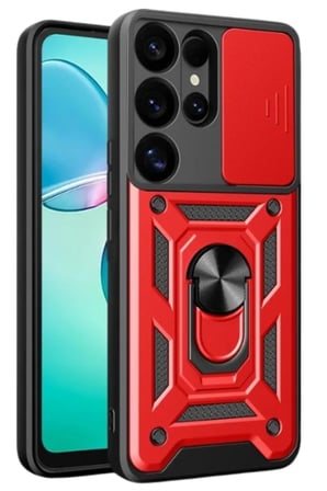 Uray store Samsung Galaxy S25 Ultra Kılıf Pars Lens Yüzüklü Silikon - Kırmızı