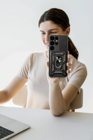Uray store Samsung Galaxy S25 Ultra Kılıf Pars Lens Yüzüklü Silikon - Kırmızı