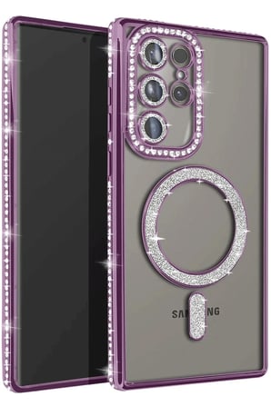 Uray store Samsung Galaxy S25 Ultra Kılıf Joke Simli Magneticsafe Kılıf - Derin Mor