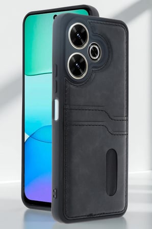 Uray store Xiaomi Redmi 13 4G Kılıf Sara Kartvizitli Deri Kılıf - Siyah