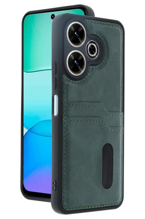 Uray store Xiaomi Redmi 13 4G Kılıf Sara Kartvizitli Deri Kılıf - Koyu Yeşil