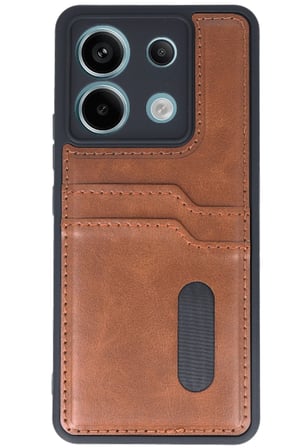 Uray store Xiaomi Redmi Note 13 Pro 4G Kılıf Sara Kartvizitli Deri Kılıf - Taba