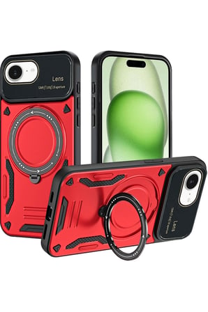 Uray store Apple iPhone 16E Kılıf Joy Lens Standlı Kapak - Kırmızı