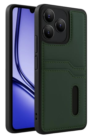 Uray store Realme Note 50 4G Kılıf Sara Kartvizitli Deri Kılıf - Koyu Yeşil