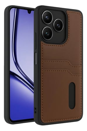 Uray store Realme Note 50 4G Kılıf Sara Kartvizitli Deri Kılıf - Taba