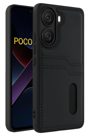 Uray store Xiaomi Poco X7 Pro Kılıf Sara Kartvizitli Deri Kılıf - Siyah