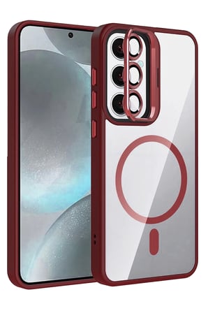 Joko Samsung Galaxy S25 Remim Lensli Magsafe Standlı Kapak - Bordo