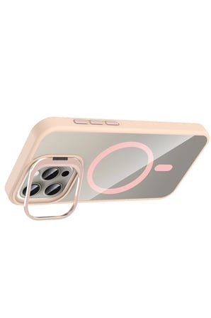 Joko Apple iPhone 15 Pro Max Remim Lensli Magsafe Standlı Kapak - Pembe