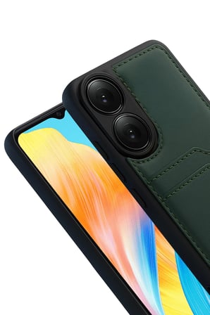 Uray store Oppo A38 Sara Kartvizitli Deri Kılıf - Yeşil