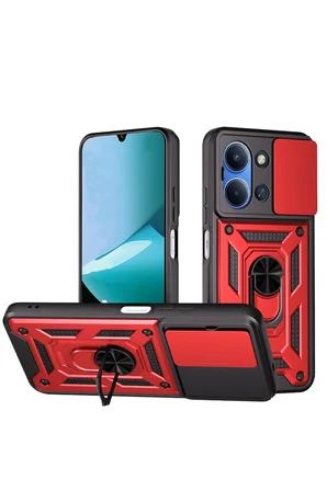 Uray store Xiaomi Redmi 15C 4G Pars Lens Yüzüklü Silikon - Kırmızı