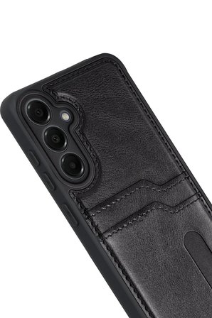 Uray store Samsung Galaxy A17 5G Sara Kartvizitli Deri Kılıf - Siyah