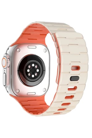 Uray store Apple Watch Ultra 49mm Wowen Kordon - Beyaz-Turuncu