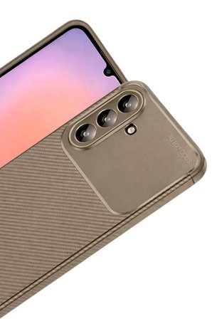 Uray store Samsung Galaxy A56 Kılıf Auto Focus Karbon Kapak - Kahverengi