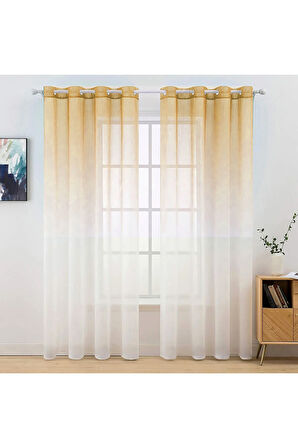 Kavuniçi Sarı Rustik Kuşgözü Tül Perde Degrade Renk Geçişli Tül