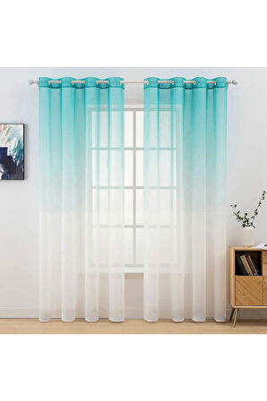 Mint Yeşil Rustik Kuşgözü Tül Perde Degrade Renk Geçişli Tül Perde