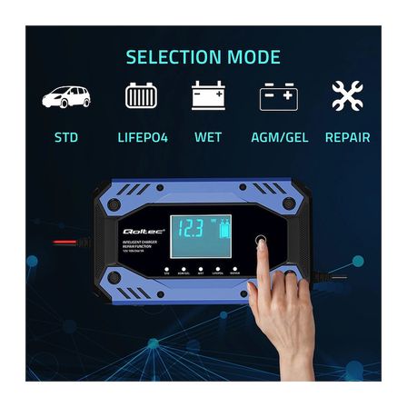 LiFePO4 12-24 12V 24V Şarj Cihazı 10A LCD Ekranlı 9 Aşamalı AC-DC Şebeke Şarj