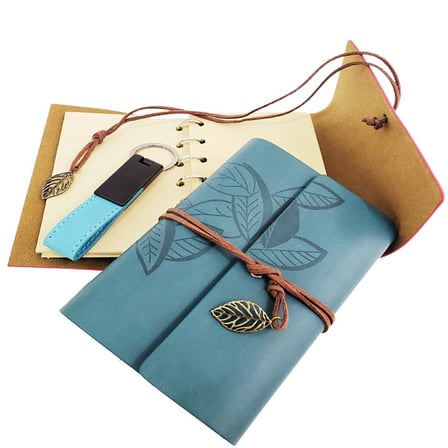 Yazı Aracı Mezuniyet Hediyesi Kurumsal Hediye Ahşap Kutulu Mavi Deri Defter ve Anahtarlık Set