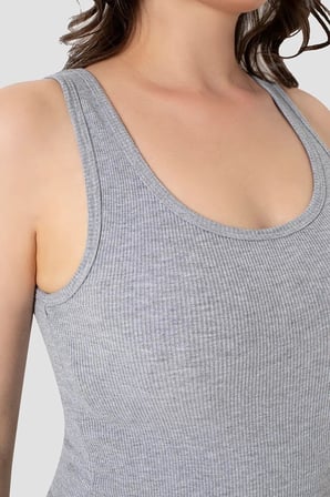 Delux Serisi Sade Tarz Casual Stil Spor Giyim Kadın Fitilli Görünümlü Kalın Askılı Basic Gri Atlet