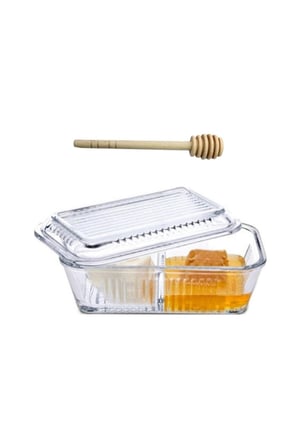 Frigo Bölmeli Saklama Kabı, Reçellik, Ballık, Kahvaltılık + Baran Ahşap Bal Kaşığı (daldız)