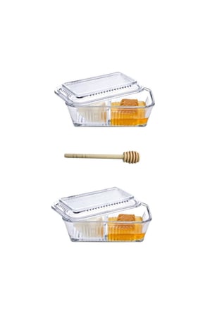 2 Adet Frigo Bölmeli Saklama Kabı, Reçellik, Ballık, Kahvaltılık + Baran Ahşap Bal Kaşığı (daldız)