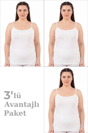Delux Serisi Günlük Ev Giyimi Alternatif Kadın Büyük Beden İp Askılı Atlet 3'lü Paket