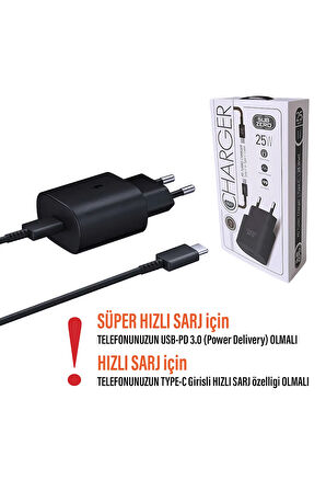 Samsung Note 10 Plus Uyumlu Şarj Aleti Type-C 25W Hızlı Şarj PD 3.0