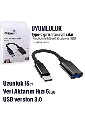 Type-C USB 3.0 Çevirici Kablo OTG 5 Gbps Hızlı Veri Aktarıcı Type C Dönüştürücü Kablo