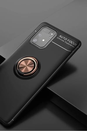 Newface Samsung Galaxy A91 / S10 Lite Kılıf Range Yüzüklü Silikon - Siyah-Gold