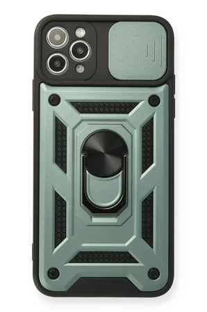 Newface Apple iPhone 11 Pro Max Kılıf Pars Lens Yüzüklü Silikon - Yeşil