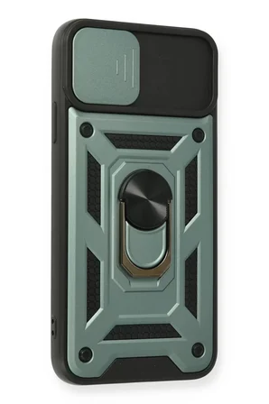 Newface Apple iPhone 11 Pro Max Kılıf Pars Lens Yüzüklü Silikon - Yeşil