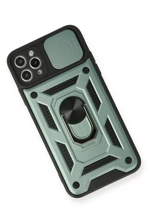 Newface Apple iPhone 11 Pro Max Kılıf Pars Lens Yüzüklü Silikon - Yeşil