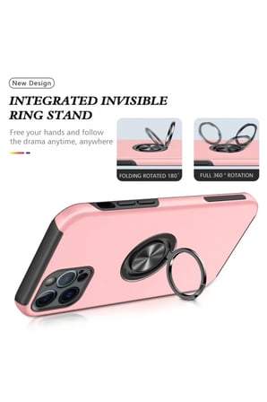 Newface Apple iPhone 12 Pro Kılıf Elit Yüzüklü Kapak - Pembe
