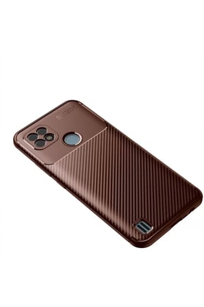 Newface Realme C21 Kılıf Auto Focus Karbon Kapak - Kahverengi