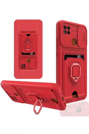 Newface Xiaomi Redmi 9C Kılıf Zuma Kartvizitli Yüzüklü Silikon - Kırmızı