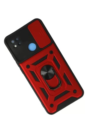 Newface Xiaomi Redmi 9C Kılıf Pars Lens Yüzüklü Silikon - Kırmızı