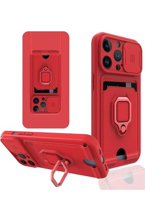 Newface iPhone 13 Pro Max Kılıf Zuma Kartvizitli Yüzüklü Silikon - Kırmızı