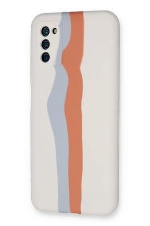Newface Samsung Galaxy A03S Kılıf Ebruli Lansman Silikon - Beyaz-Turuncu