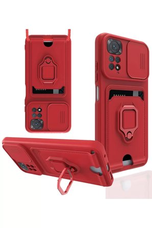 Newface Xiaomi Redmi Note 11 Kılıf Zuma Kartvizitli Yüzüklü Silikon - Kırmızı