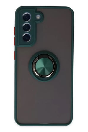 Newface Samsung Galaxy S21 FE Kılıf Montreal Yüzüklü Silikon Kapak - Yeşil
